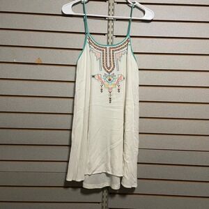 Flying Tomato Women's White Tribal Embroidered Spaghetti Strap Dress Size M
